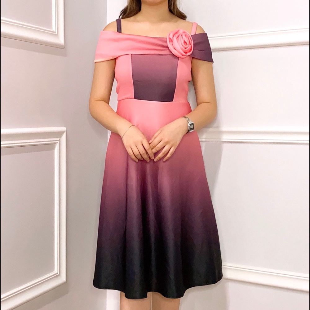 Off Shoulder cocktail dress pink ombré as picture